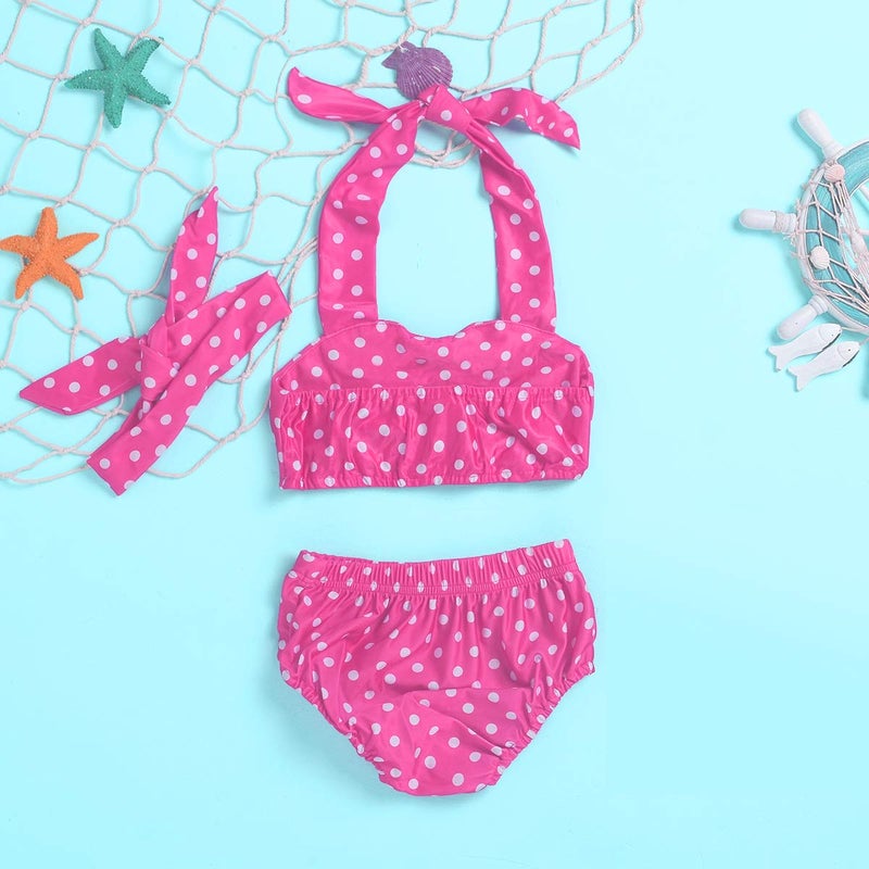 Aalizzwell Baby Girl Bikini,Kids Toddler Polka Dot Swimsuits Halter Swimwear Bikinis Set with Headband (Pink, 3-6 Months) - Image 5
